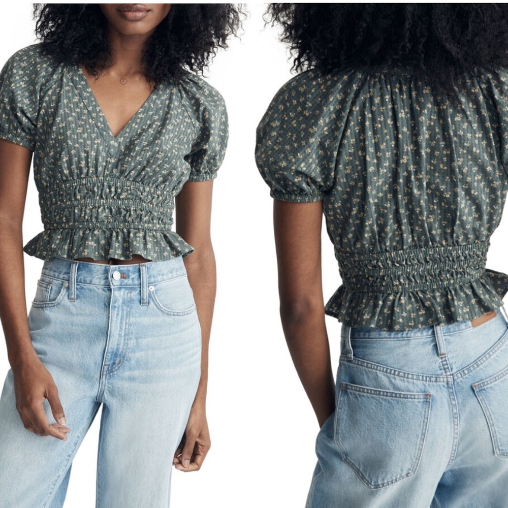 Madewell Manon Cotton Check Voile Top - women’s size M‎